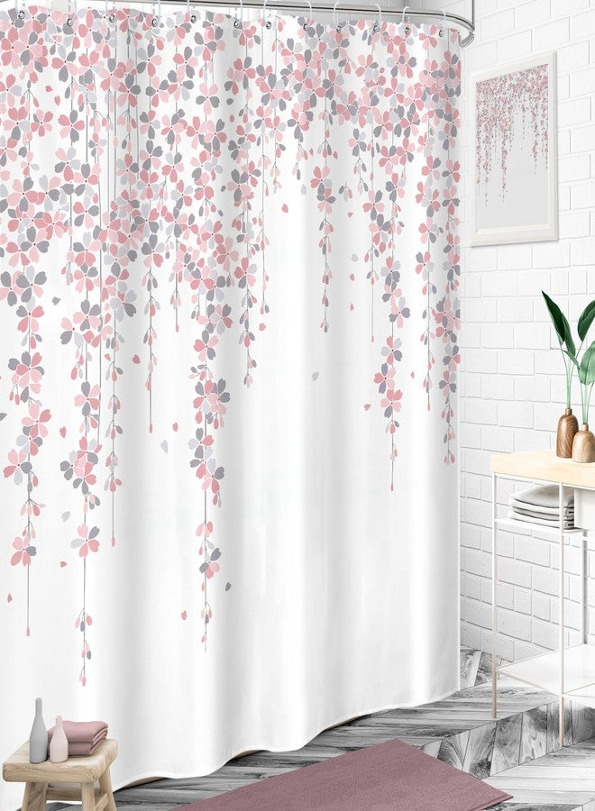 LIGHTINHOME Grey Pink Floral Shower Curtain 72Wx72H Inches Dusty Rose Cherry Blossom Blooming Weeping Flowers Spring Bathroom Home Decor Cloth Fabric Waterproof Polyester Bathroom Set with Hooks - Image 2