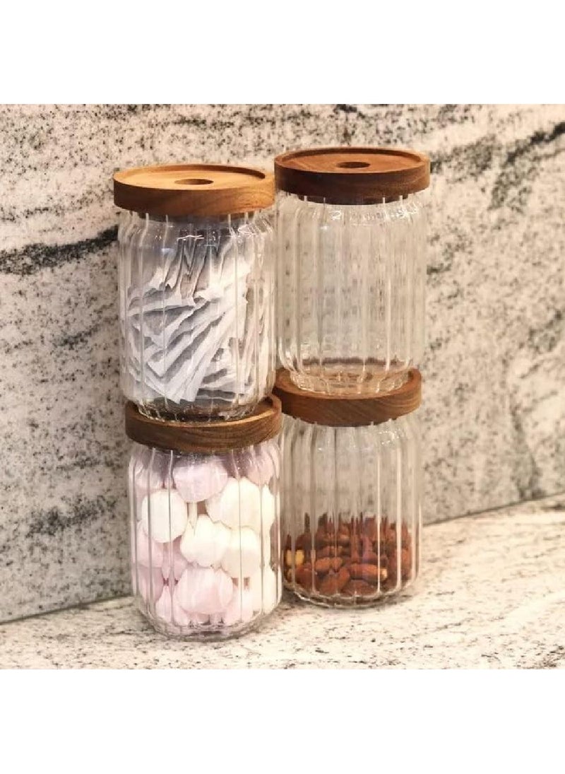 Homesmiths جرّة تخزين الطعام الزجاجية بخطوط بوروسيليكات من هومسمثس مع غطاء خشب الأكاسيا، 700 مل، 15 سم – حل تخزين مطبخي متين وأنيق - Image 5