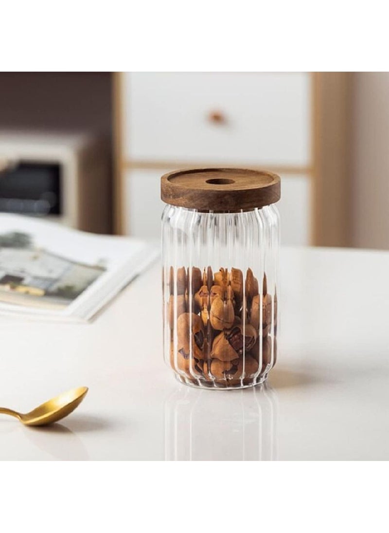 Homesmiths جرّة تخزين الطعام الزجاجية بخطوط بوروسيليكات من هومسمثس مع غطاء خشب الأكاسيا، 700 مل، 15 سم – حل تخزين مطبخي متين وأنيق - Image 1