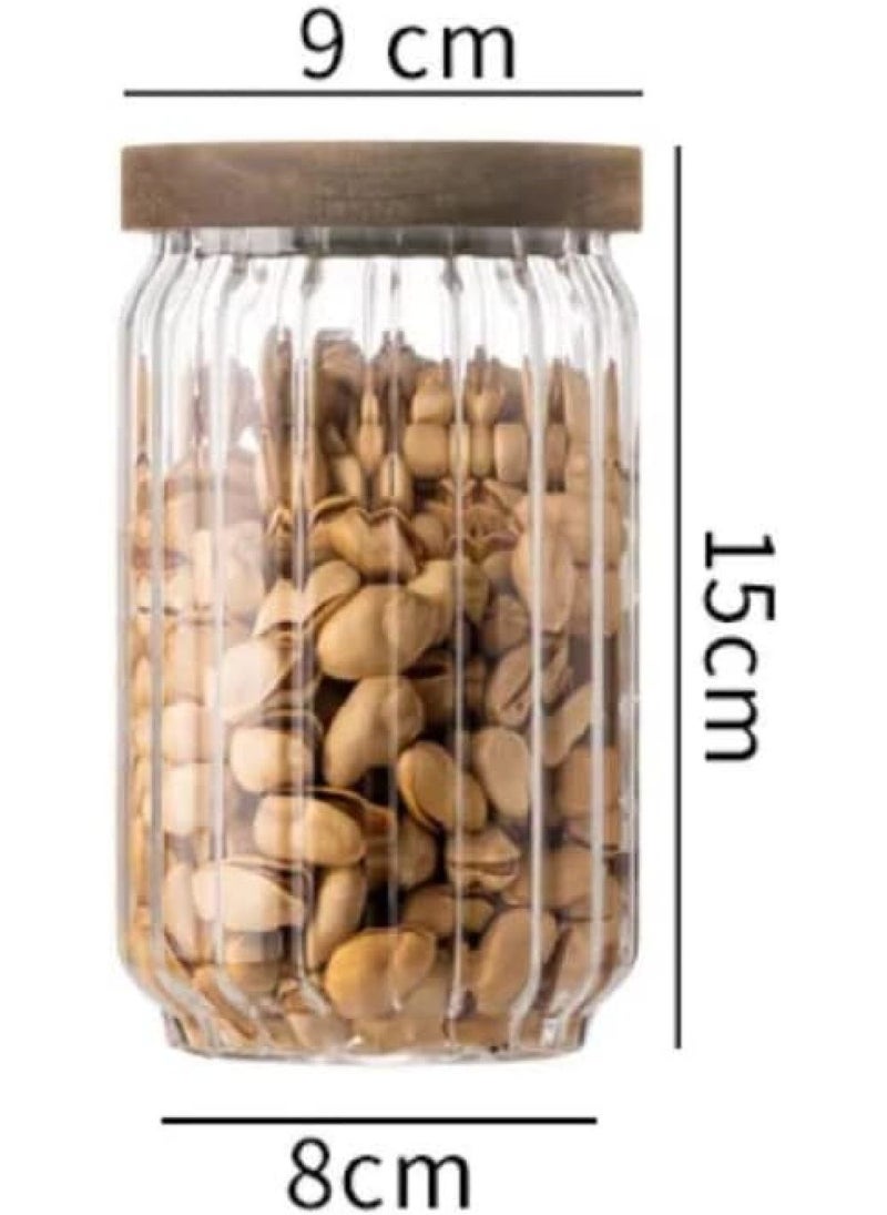 Homesmiths جرّة تخزين الطعام الزجاجية بخطوط بوروسيليكات من هومسمثس مع غطاء خشب الأكاسيا، 700 مل، 15 سم – حل تخزين مطبخي متين وأنيق - Image 4