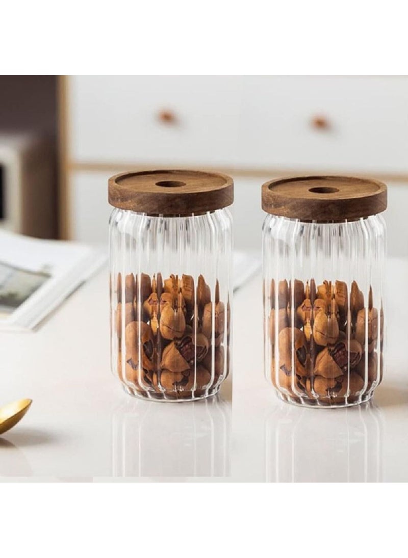 Homesmiths جرّة تخزين الطعام الزجاجية بخطوط بوروسيليكات من هومسمثس مع غطاء خشب الأكاسيا، 700 مل، 15 سم – حل تخزين مطبخي متين وأنيق - Image 3