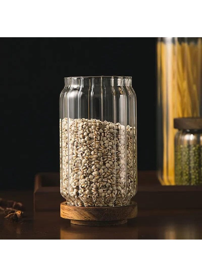 Homesmiths جرّة تخزين الطعام الزجاجية بخطوط بوروسيليكات من هومسمثس مع غطاء خشب الأكاسيا، 700 مل، 15 سم – حل تخزين مطبخي متين وأنيق - Image 2