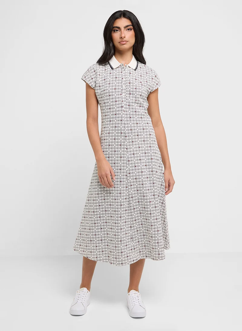 TOMMY HILFIGER Printed Collar Midi Dress