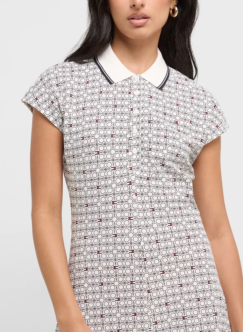 TOMMY HILFIGER Printed Collar Midi Dress