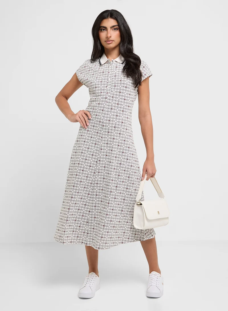 TOMMY HILFIGER Printed Collar Midi Dress