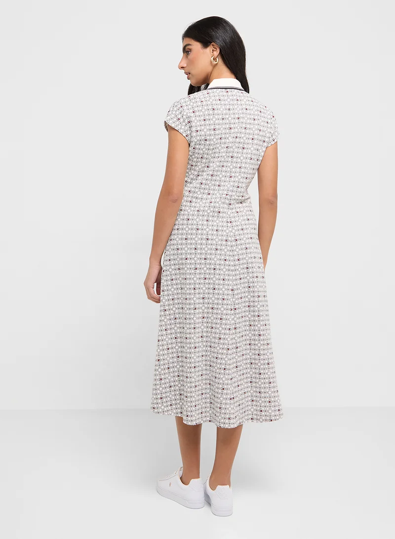 TOMMY HILFIGER Printed Collar Midi Dress