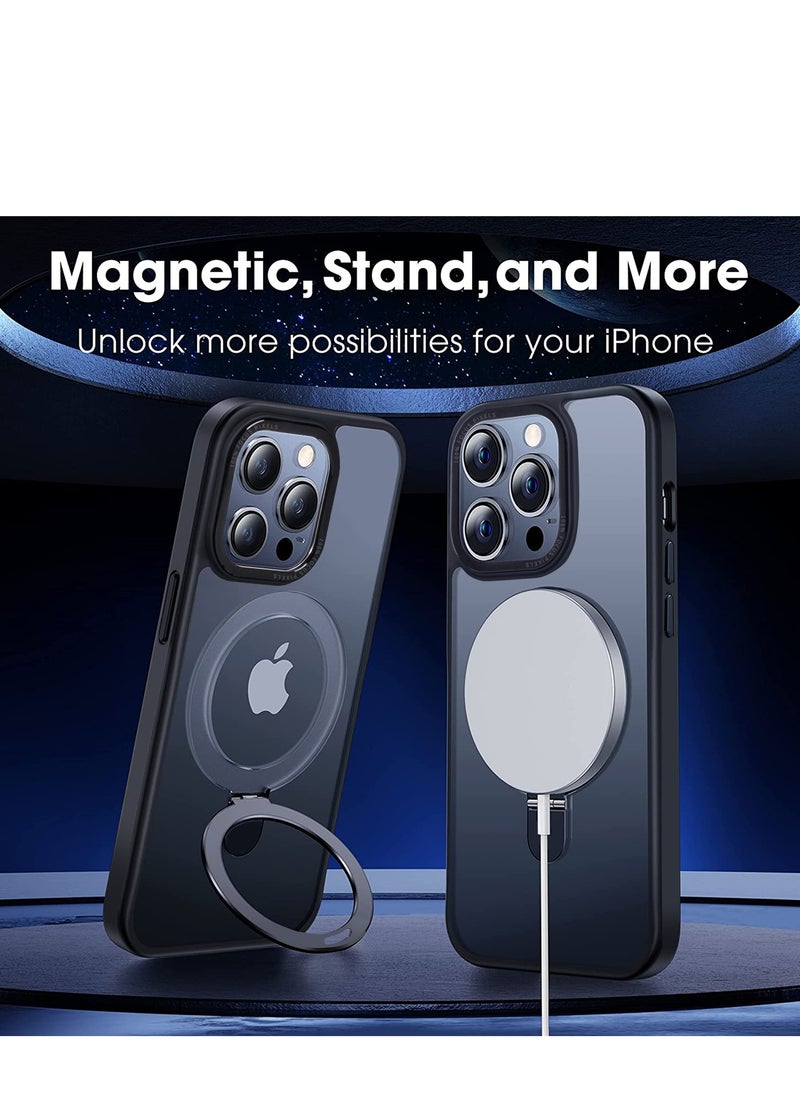 iPhone 13 Pro Case with Magnetic Invisible Stand Cover Shockproof and Anti-Yellow Slim Thin Translucent Matte Protective MagSafe Case for Apple iPhone 13 Pro 6.4 inch - Black
