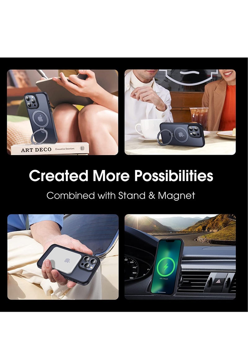 iPhone 13 Pro Case with Magnetic Invisible Stand Cover Shockproof and Anti-Yellow Slim Thin Translucent Matte Protective MagSafe Case for Apple iPhone 13 Pro 6.4 inch - Black