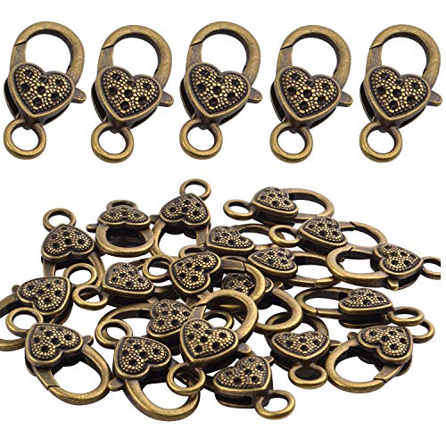 Aylifu 20pcs Heart Lobster Claw Clasp Antique Jewelry Lobster Clips for DIY Necklaces Bracelets Crafts,Ancient Bronze - Image 1