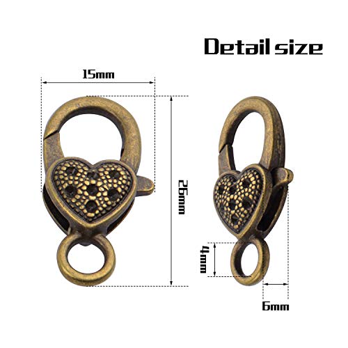 Aylifu 20pcs Heart Lobster Claw Clasp Antique Jewelry Lobster Clips for DIY Necklaces Bracelets Crafts,Ancient Bronze - Image 2