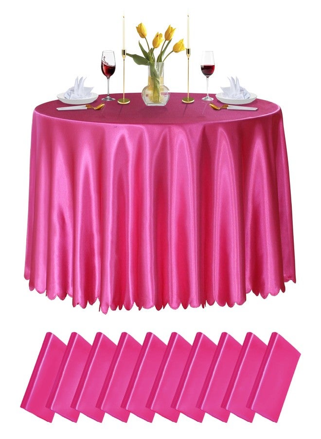 Cobedzy 10 Pack 90 Inch Hot Pink Round Satin Tablecloths Round Satin Table Cloths, Overlay Silky Tablecloths Dining Table Covers for Wedding, Party, Banquet, Events, Reception, Dinner - Image 1