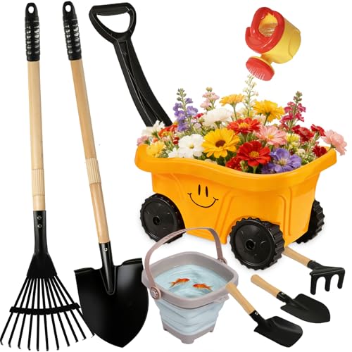 CHEERBANK Toddlers Rake & Shovel Set with Wheelbarrow, Kids Yard Tools for Digging, Gardening, Beach, Sandbox, Lawn, Camping, Summer Outdoor Garden Toys Gifts for Children Age 2-5 Years Old - Image 1