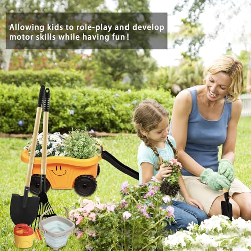 CHEERBANK Toddlers Rake & Shovel Set with Wheelbarrow, Kids Yard Tools for Digging, Gardening, Beach, Sandbox, Lawn, Camping, Summer Outdoor Garden Toys Gifts for Children Age 2-5 Years Old - Image 5