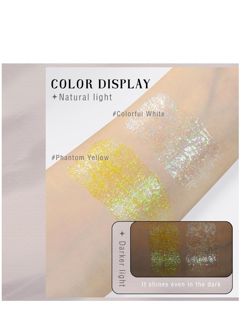 SYOSI Body Glitter Gel Face Holographic Roll on Glitter Gel Sequins White Liquid Eyeshadow Mermaid Shimmer Sparkling Chameleon Cosmetic Festival Party for Face Body Hair Nails Glitter Makeup   Gold - Image 4