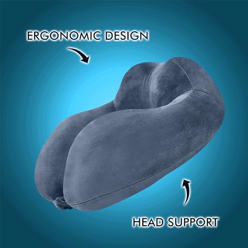 GREELI Rover Travel Neck Pillow – Soft Fiber Filled with Snap Button, Plush Fabric, for Flight, Bus, Car, Neck Pain Relief (Grey with Eye Mask) - Image 3