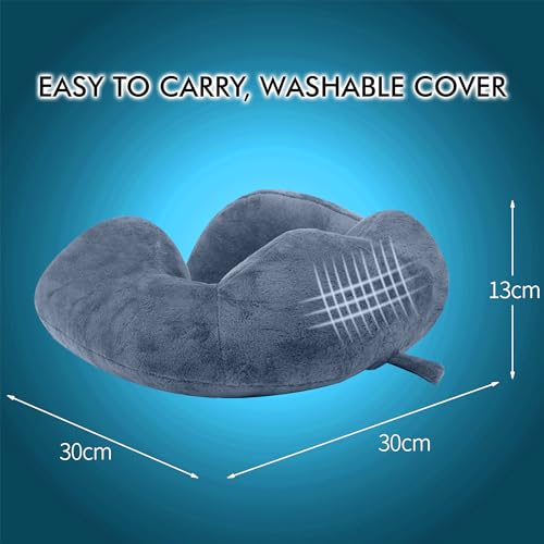 GREELI Rover Travel Neck Pillow – Soft Fiber Filled with Snap Button, Plush Fabric, for Flight, Bus, Car, Neck Pain Relief (Grey with Eye Mask) - Image 4