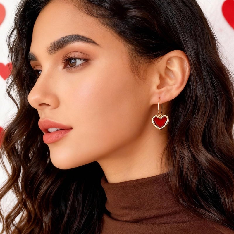 Frodete Red Heart Earrings Valentines Earrings for Women Valentines Day Outfits Women Accessory Sparkly Jewelry Gif - Image 2