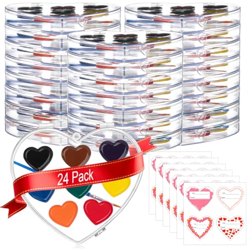 ARTLYMERS 24Pack Watercolor Paint Set 8Colors Heart Water Color Paint Sets for Kids with Paintbrush Washable Valentines Gifts Art Supplies for Preschool Classroom Party Favor Prizes Exchange - Image 1