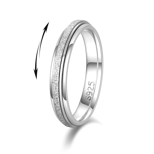 LOFITOR 925 Sterling Silver Fidget Ring for Women Band Anxiety Ring 4mm Sandblast Silver Thumb Ring Spinner Ring for Men Stress Relief Antianxiety Rings Size5 - Image 1