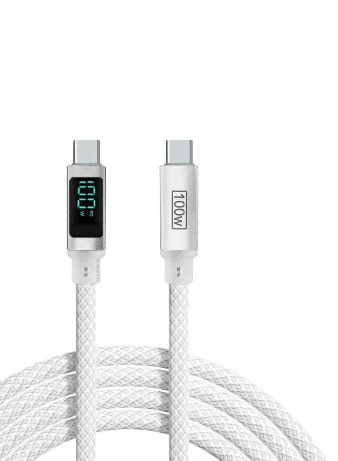 CATANES 100W Fast Charging Cable USB-C to USB-C - Built-in Power Display, PD 3.0 & Durable Braided Design 1M - White - Image 4