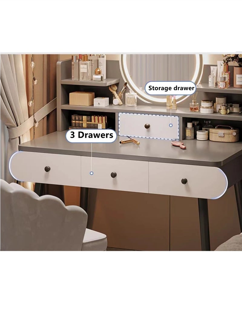كوتيس مجموعة واحدة من طاولة مكياج وطاولة تزيين و3 أوضاع إضاءة ومرآة مع كرسي وسادة وخشب/لوح كثافة 100 × 40 × 120 و47 × 40 × 75 سم - Image 2