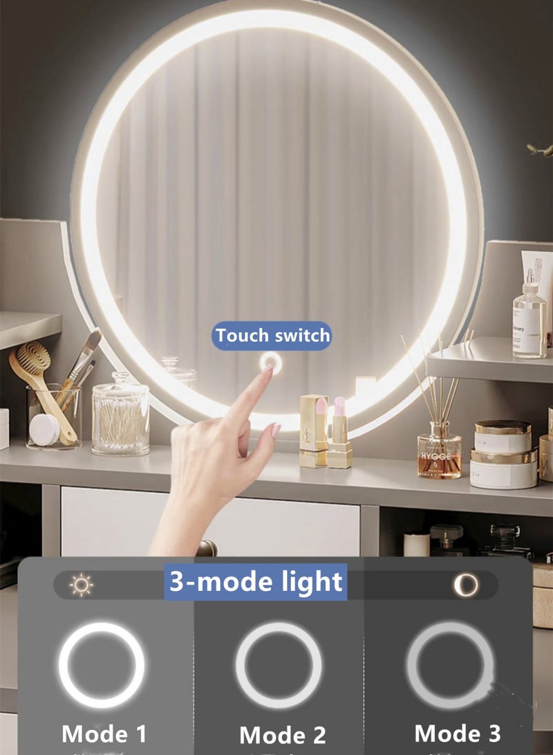 كوتيس مجموعة واحدة من طاولة مكياج وطاولة تزيين و3 أوضاع إضاءة ومرآة مع كرسي وسادة وخشب/لوح كثافة 100 × 40 × 120 و47 × 40 × 75 سم - Image 5