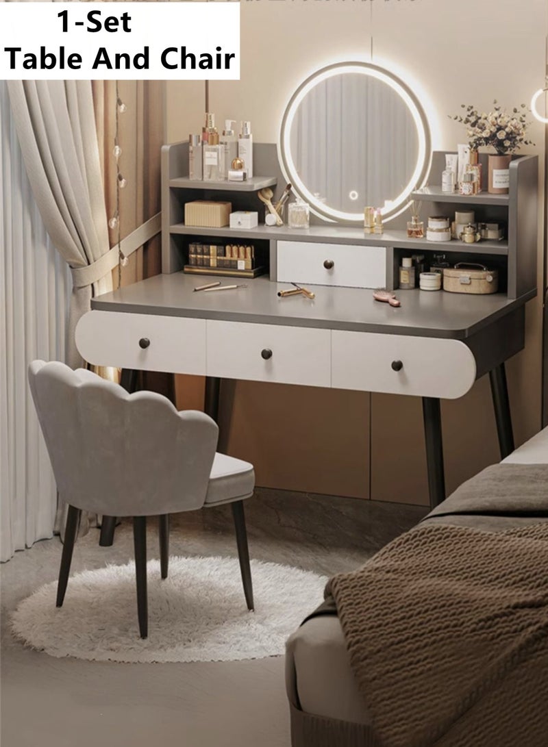 كوتيس مجموعة واحدة من طاولة مكياج وطاولة تزيين و3 أوضاع إضاءة ومرآة مع كرسي وسادة وخشب/لوح كثافة 100 × 40 × 120 و47 × 40 × 75 سم - Image 1