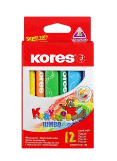 Krayones Wax Crayons, Jumbo Size 14MM, Triangular, Box of 12 Assorted Colours