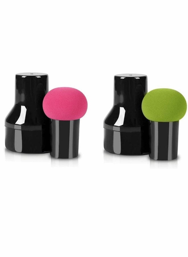 Powder Puffs, Makeup Sponge Makeup Blending Sponge Powder Puff Mushroom Facial Foundation Sponges Makeup Tools with Handle Case for Liquid Foundation Creams and Powders, 2Pcs
