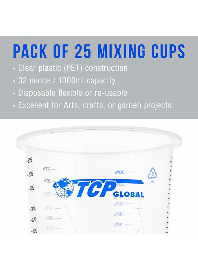 TCP Global 32 oz. (1000ml) Graduated Plastic Mixing Cups (Box of 25) - Disposable Plastic Measuring Cups for Liquids, Paints, Resin, Epoxy, Art, Kitchen - Ratios 2-1, 3-1, 4-1 ML - Image 4
