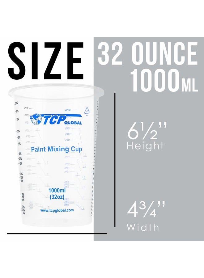 TCP Global 32 oz. (1000ml) Graduated Plastic Mixing Cups (Box of 25) - Disposable Plastic Measuring Cups for Liquids, Paints, Resin, Epoxy, Art, Kitchen - Ratios 2-1, 3-1, 4-1 ML - Image 3