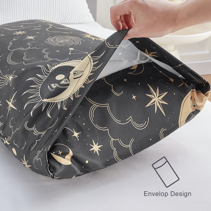 EXQ Home Satin Pillowcase for Hair and Skin - Black Printed Silk Pillowcase 2 Pack 20x26 inches - Standard Satin Pillow Cases Set of 2 with Envelope Closure, Gifts for Women Men - Image 3