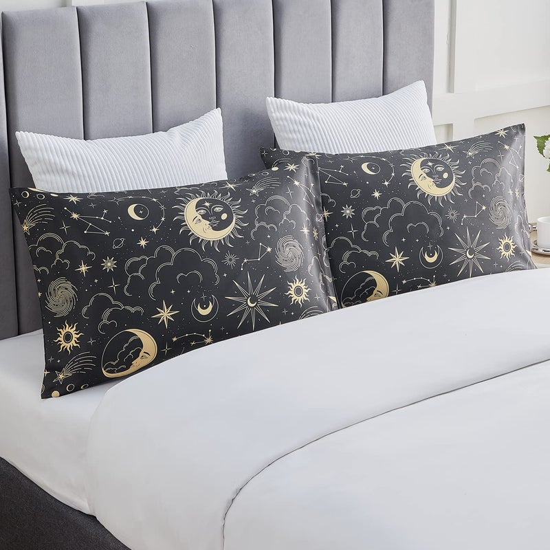 EXQ Home Satin Pillowcase for Hair and Skin - Black Printed Silk Pillowcase 2 Pack 20x26 inches - Standard Satin Pillow Cases Set of 2 with Envelope Closure, Gifts for Women Men - Image 2