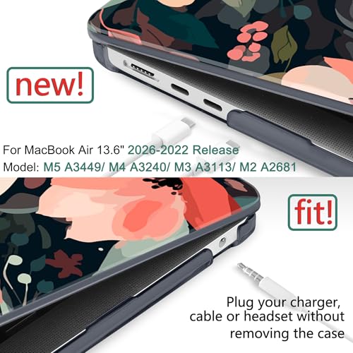 DONGKE for MacBook Air 13 Inch Case M5 2026 M4 2025 M3 M2 20242022 A3449 A3240 A3113 A2681 Plastic Hard Shell Keyboard Cover Screen Film for MacBook Air 136 Inch Case Painted Florals - Image 3