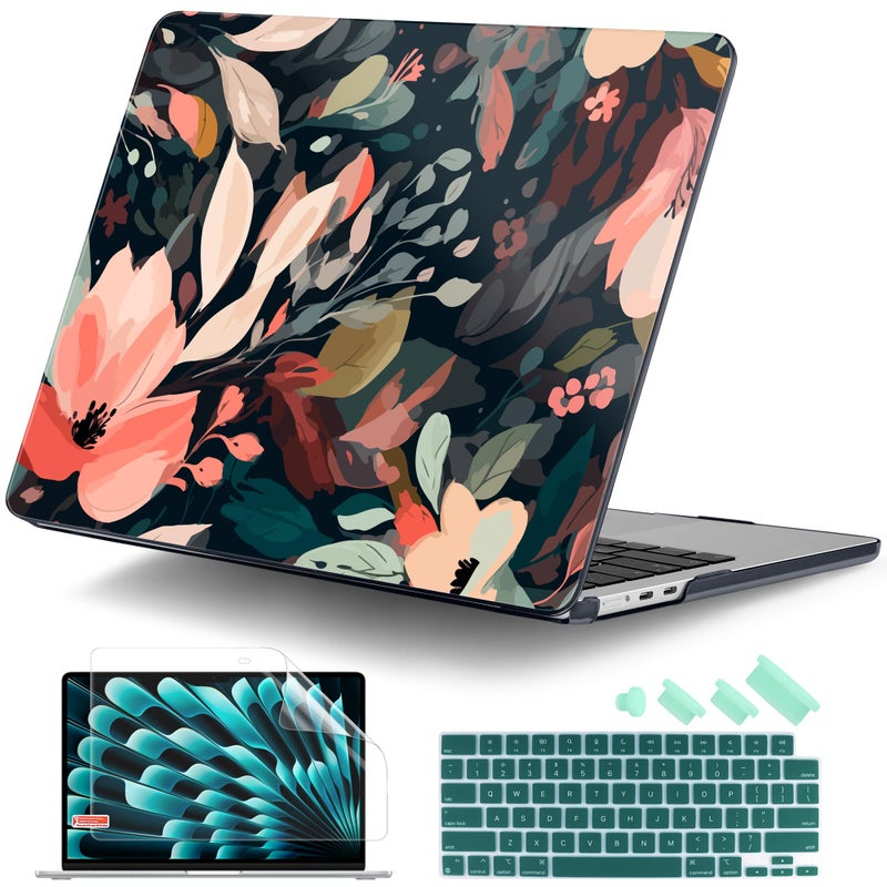 DONGKE for MacBook Air 13 Inch Case M5 2026 M4 2025 M3 M2 20242022 A3449 A3240 A3113 A2681 Plastic Hard Shell Keyboard Cover Screen Film for MacBook Air 136 Inch Case Painted Florals - Image 2