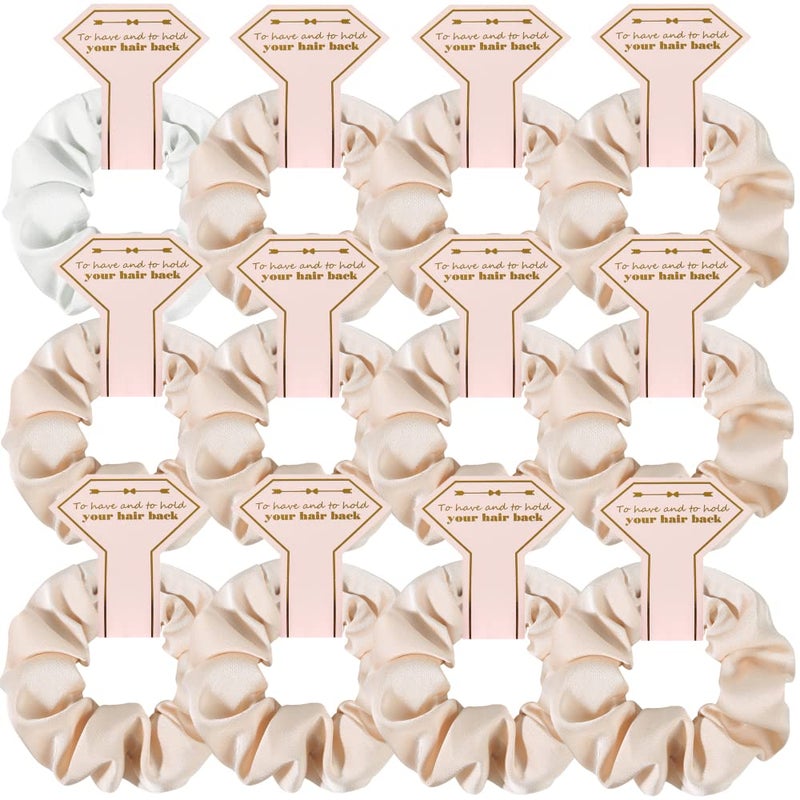 New Smooth linen Satin Bridesmaid Scrunchies 12 pack Proposal Gifts Elastics Hair Ties Scrunchies Bachelorette Party Favors Satin Bridesmaid Gift for Bridal Wedding Parties guests White
