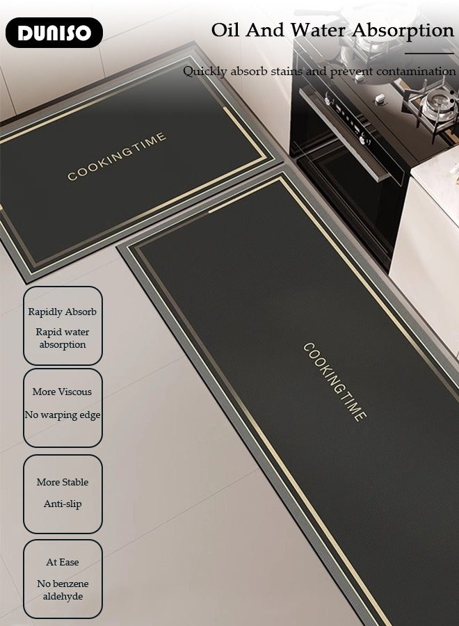 DUNISO Diatom Mud Bath Mat Set Bathroom Kitchen Rug Mat Extra Soft and Absorbent Bath Rugs Non-Slip Quick Drying Floor Bath Tub Mat for Bathroom Floor Tub and Shower 50*80CM+50*160CM - Image 3