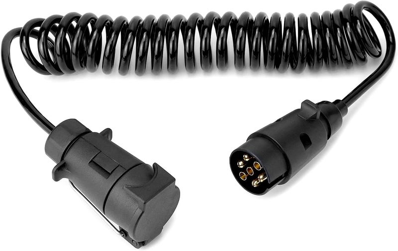 QWORK 3M 7 Pin Trailer Light Board Extension Cable Spiral Cable with Male to Female Towing Adapter Socket for Car Caravan Truck - Image 1