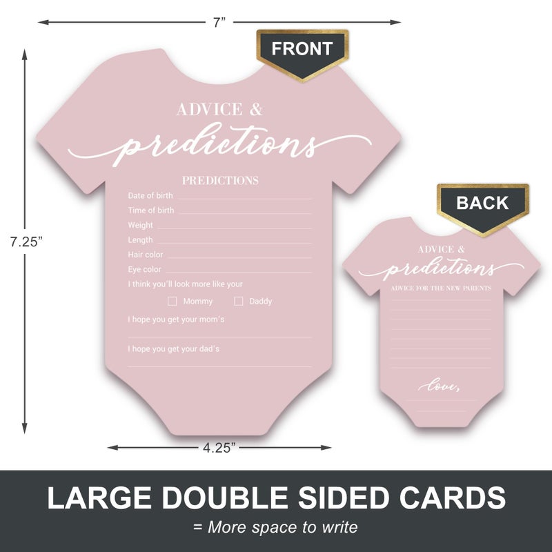 Perfect Occasion Baby Shower Advice & Prediction Cards - For 50 Guests - Pink Onesie Double Sided Advice + Predictions Cards - Minimalist Baby Shower Decorations & Games for Girls - (Set of 50) - Image 5