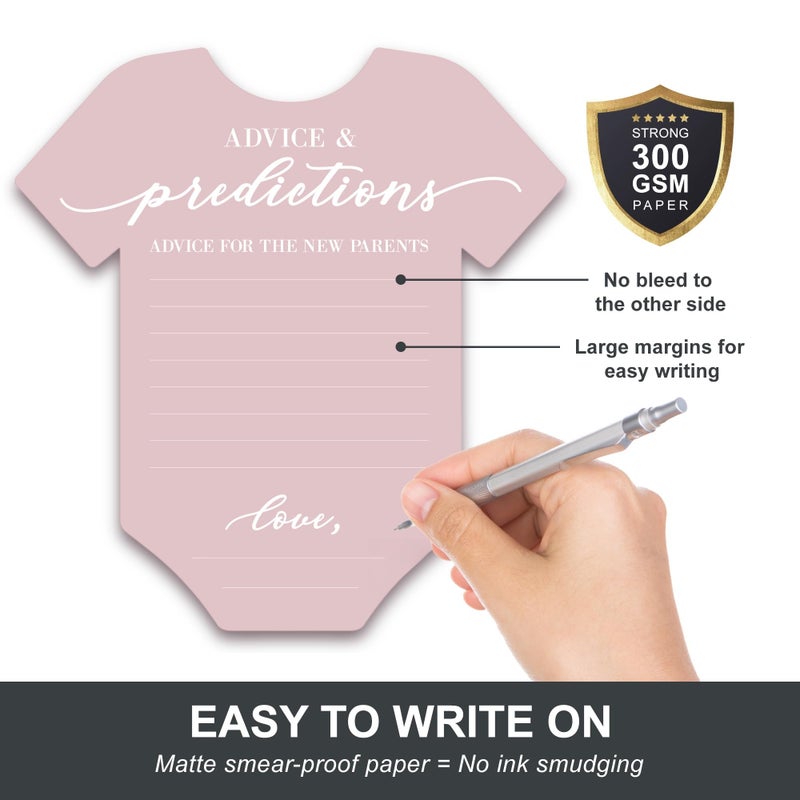 Perfect Occasion Baby Shower Advice & Prediction Cards - For 50 Guests - Pink Onesie Double Sided Advice + Predictions Cards - Minimalist Baby Shower Decorations & Games for Girls - (Set of 50) - Image 4