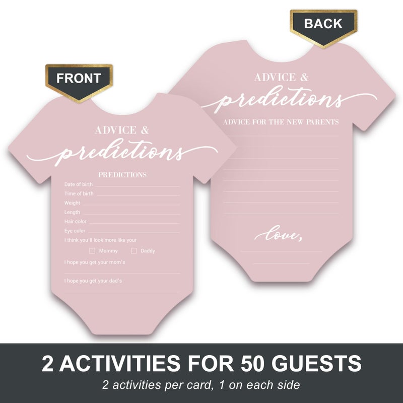 Perfect Occasion Baby Shower Advice & Prediction Cards - For 50 Guests - Pink Onesie Double Sided Advice + Predictions Cards - Minimalist Baby Shower Decorations & Games for Girls - (Set of 50) - Image 3