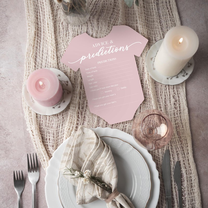 Perfect Occasion Baby Shower Advice & Prediction Cards - For 50 Guests - Pink Onesie Double Sided Advice + Predictions Cards - Minimalist Baby Shower Decorations & Games for Girls - (Set of 50) - Image 2