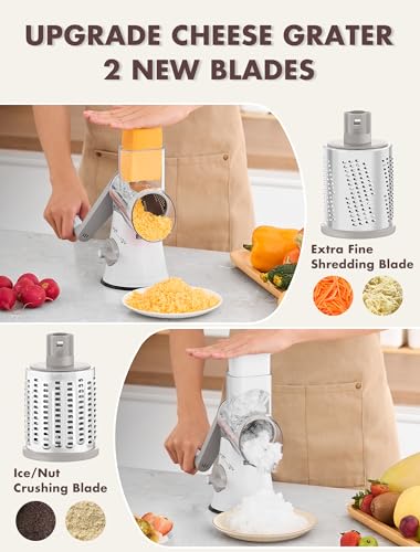 GDL Rotary Cheese Grater Upgraded 5in1 Cheese Grater Hand Crank Multipurpose Cheese Shredder with Handle Vegetable Slicer Cutter Ice Shaver for Potato Carrot Nuts Chocolate - Image 3
