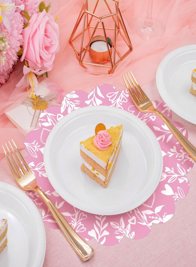 Stuffygreenus 100 Pcs Valentines Day Paper Placemats 13.5 Inches Scalloped Valentines Placemats Disposable Pink Floral Heart Place Mats for Dining Parties Weddings Holidays Table Decorations - Image 5
