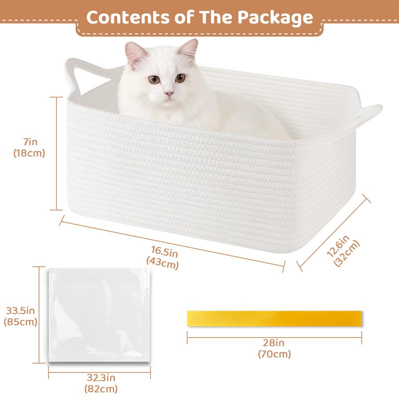 OIASKET Large Empty Gift Baskets for Baby Shower, 16.5" L x 12.6" W x 7" H Cute Woven Storage Basket with Gift Bags and Ribbons, Small Rope Toy Basket with Handles, Cat Dog Pet Toy Organizer - White - Image 2
