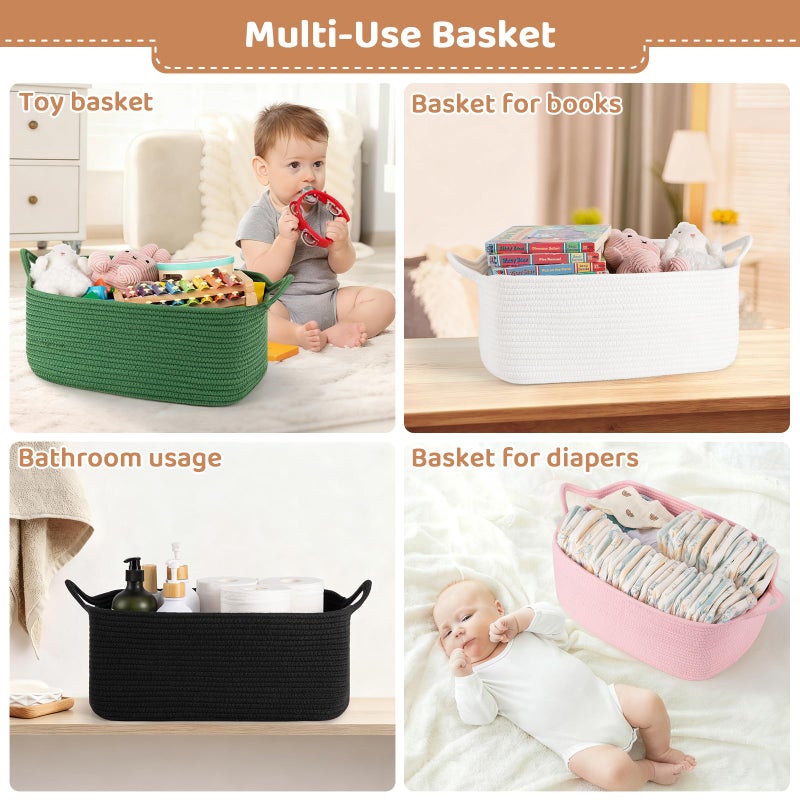 OIASKET Large Empty Gift Baskets for Baby Shower, 16.5" L x 12.6" W x 7" H Cute Woven Storage Basket with Gift Bags and Ribbons, Small Rope Toy Basket with Handles, Cat Dog Pet Toy Organizer - White - Image 5