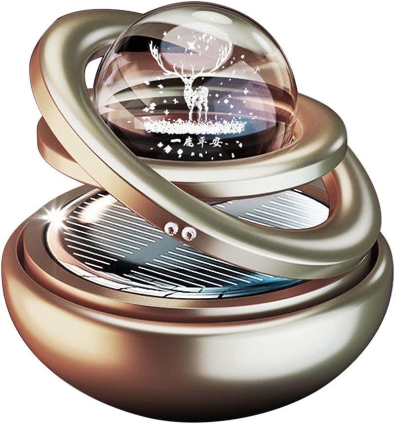 Solar Energy 360° Interstellar Suspension Car Fragrance - Creative Car Double Ring Rotating Auto Air Freshener - Car Decoration Gift (Black Saturn-1PC)