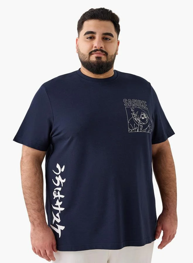 Splash FAV Plus Size Sasuke Print T-Shirt with Crew Neck
