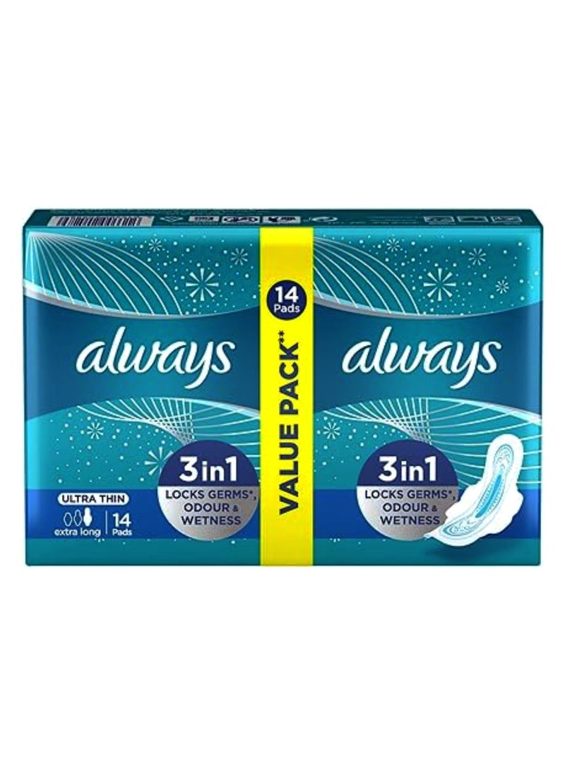 Always - Always Ultra Thin 3*1 Herbal Freshness Extra Long Sanitary Pads - 14 Pieces - Image 1