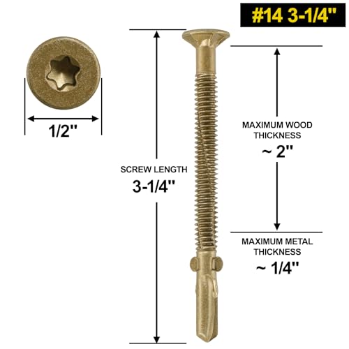 FMhotu #14 x 3-1/4" Trailer Deck Screws, Self-Tapping Sheet Wood Metal Screw, 161Pcs T25 Star Bits Reamer Tek Screws for Trailers, for Attaching Wood to Steel - Image 4